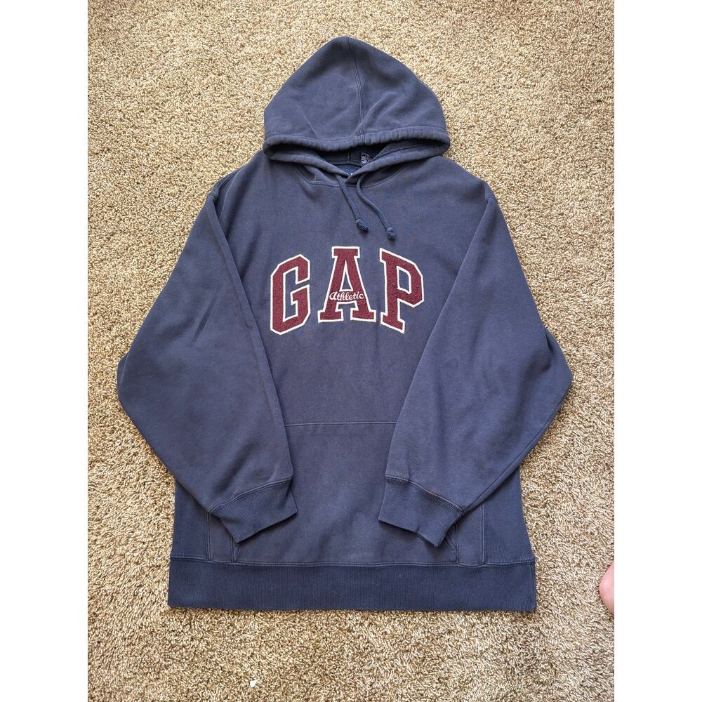 Gap Athletic Logo Hoodie Made In USA Mens Size Medium Navy Vintage Y2K